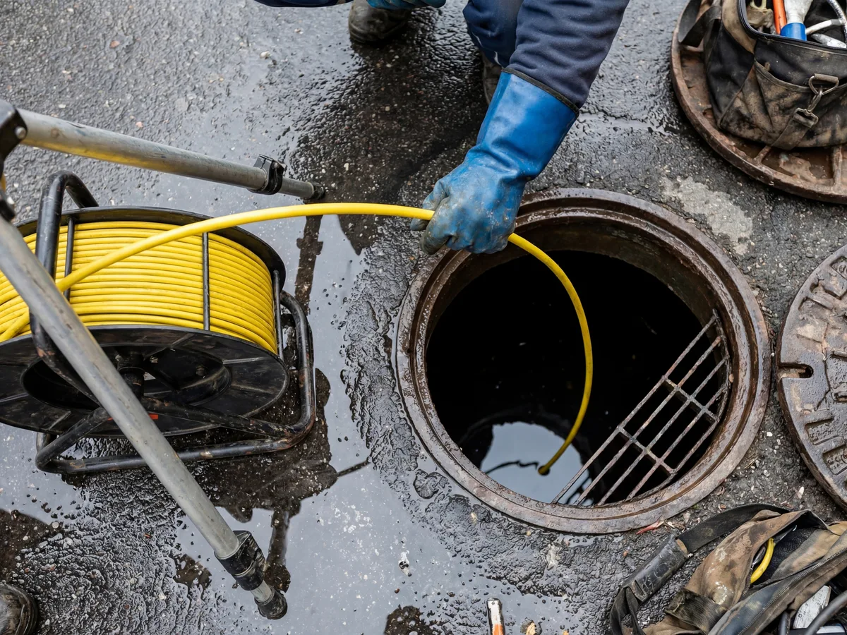 Sewer camera inspection footage inside a corroded cast iron pipe